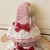 Pet Dog Cat Princess Dress With Hat Lace Bow Plaid Skirt Small Pets