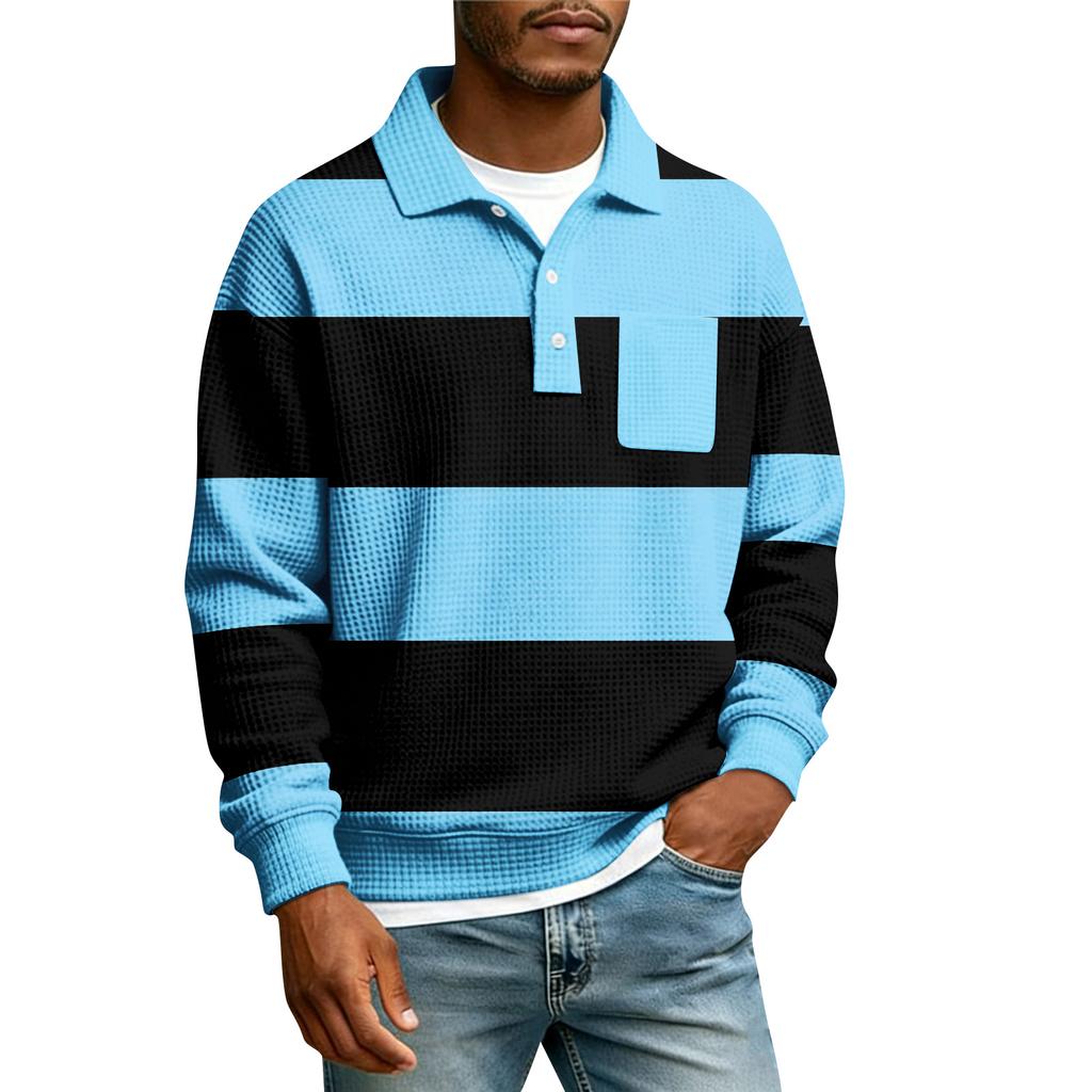 Herren Gestreiftes Einreihiges Langarmhemd Mit Kragen Und Taschen Lässiges Sport-T-Shirt