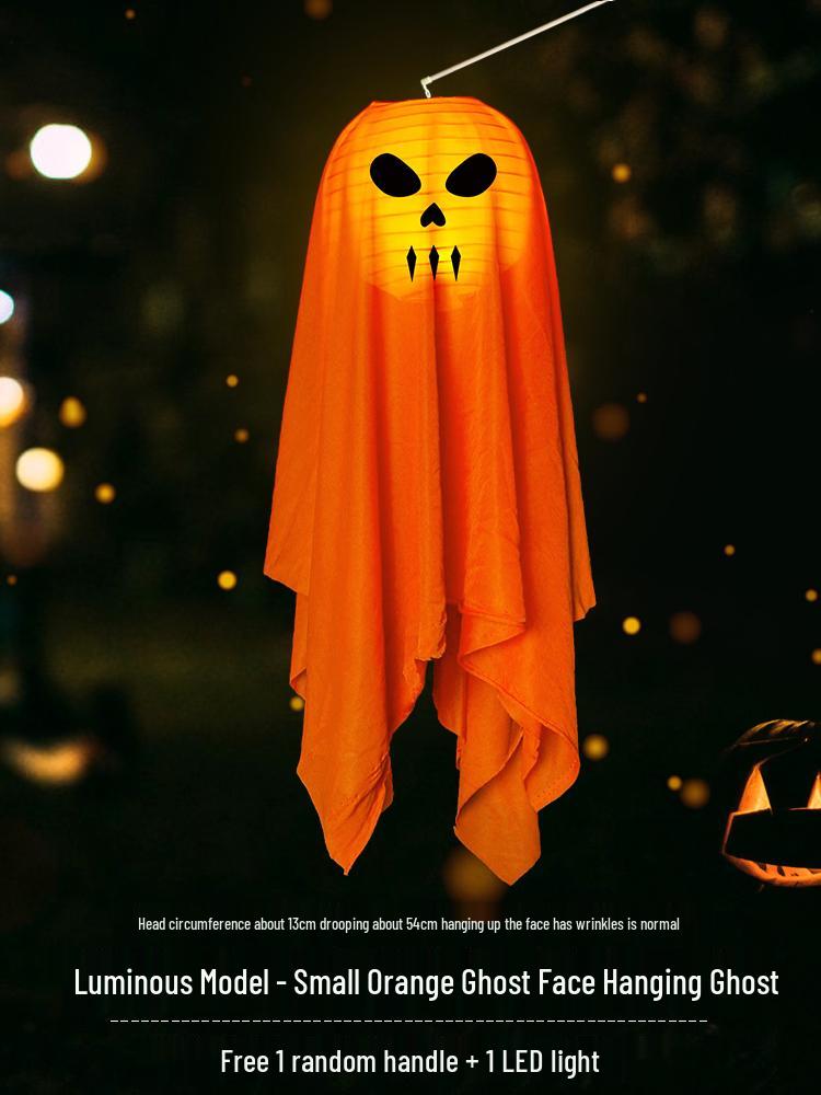 Halloween Ghost Pumpkin Lantern Pendant - Luminous Hanging Decoration for Spooky Indoor Scenes.