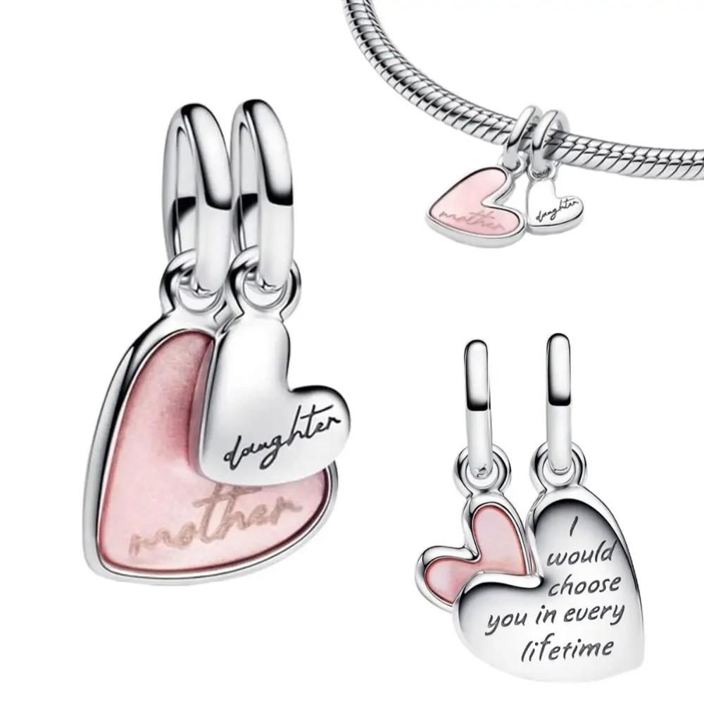 925 Silver Pink Blossom Dangle Charm Butterfly Heart Flower Rose Bird Bead For DIY Necklace Bracelet Fine Jewellery