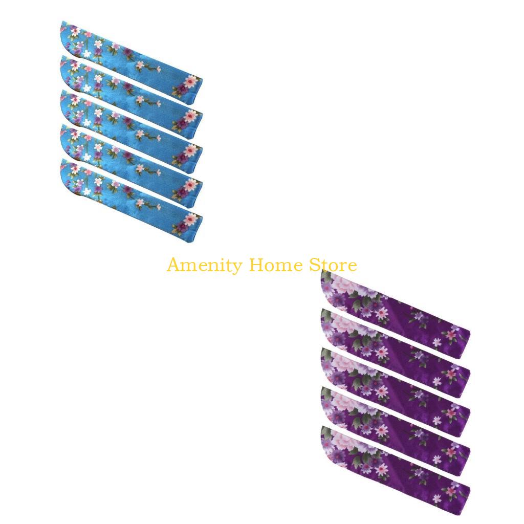 F26C 5Pcs Elegant Vintage Flower Folding Fan Silk Storage Bag Dustproof Protective Pouch Chinese Hand Fan Cover Case Sleeve