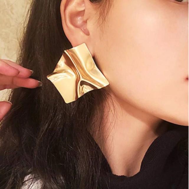 Trendy Geometric Irregular Metal Stud Earrings with Mirror Finish