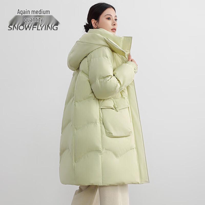 Dicke mittellange Damen-Daunenjacke mit Kapuze