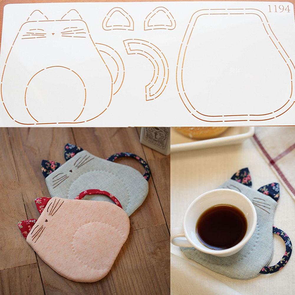 

Patchworks Embroidery Template DIY Cat Cup Mat Template Hand Sewing Coaster Embroidery Tool