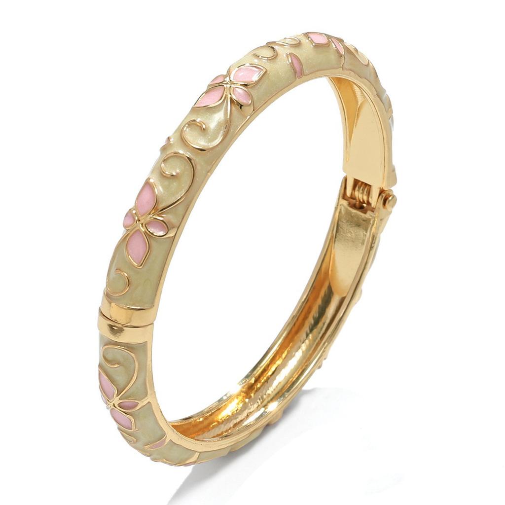 Vintage Palace Fresh Colorful Oil Drop Clover Five-Petal Flower Open Bangle Stackable Bracelet Jewelry for Women