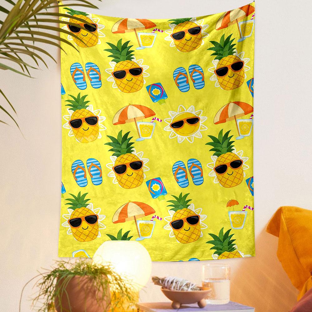 Summer Pineapple Fun Pattern Design Patterned tapestry home decor, suitable for bedroom and living room, gift