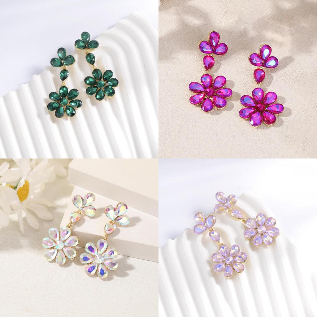 Water Crystal Peach Blossom Earrings For Women Party Evening Wear Fashion Jewelry