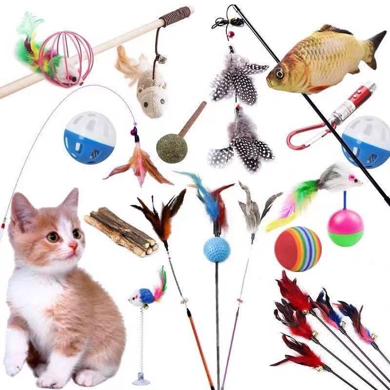 Feather Cat Toy Stick with Mint Ball and Colorful Mouse - Self-entertainment Cat Toy Supply