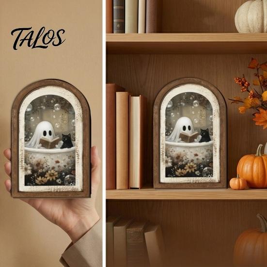 Halloween Entryway Decor Ghost Arch Wooden Sign, Cute Table Rustic Farmhouse Decoration Shelf Decor, Decorative Wall Art for Mantel Living Room