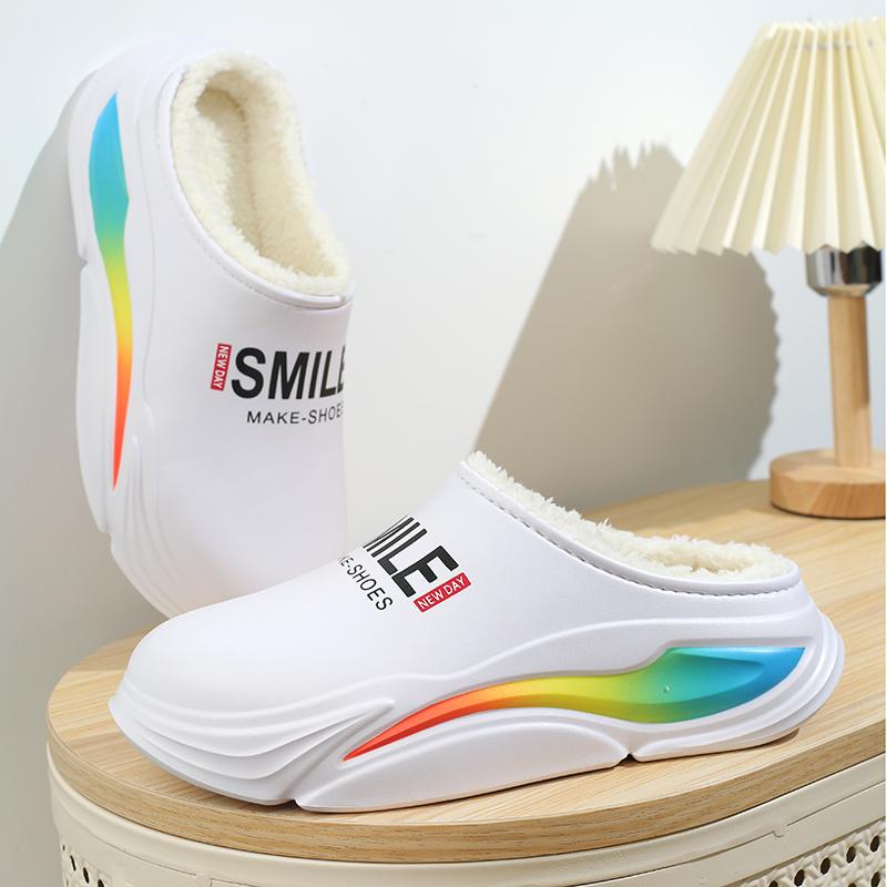 Winter Men Warm Slippers Cotton Slippers Outdoor Indoor Warm Shoes Waterproof Mens Comfortable Home Bedroom Plush Warm Slippers