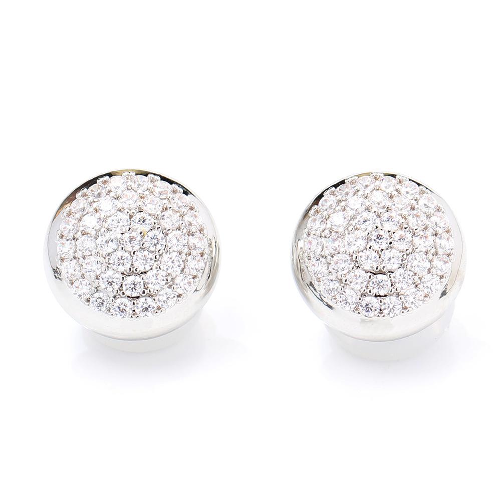 New product simple and versatile gold and silver two-color gold-plated round stone-studded earrings temperament no earrings clip bridal earrings