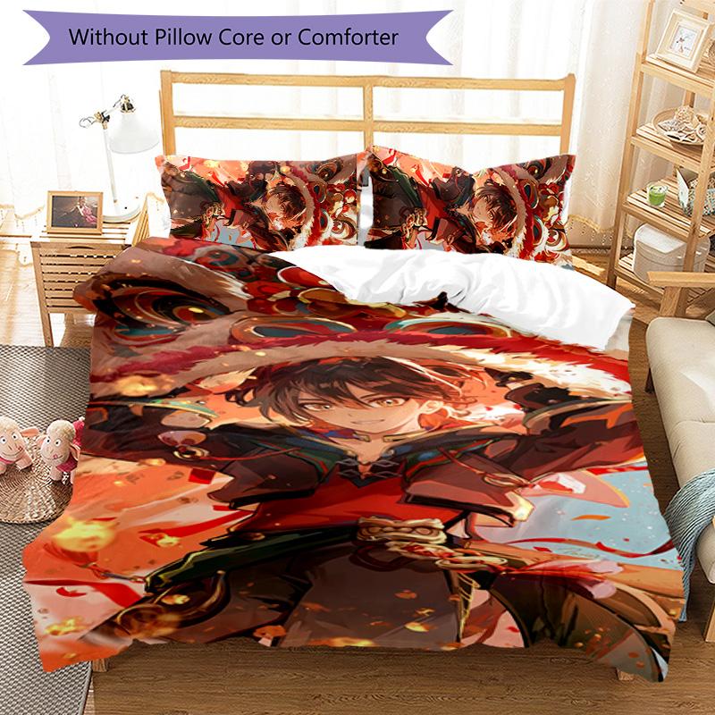 3pcs Genshin Impact characters7 pattern bedding set duvet cover set includes duvet cover &pillowcases, perfect all season bedroom decoration & gift