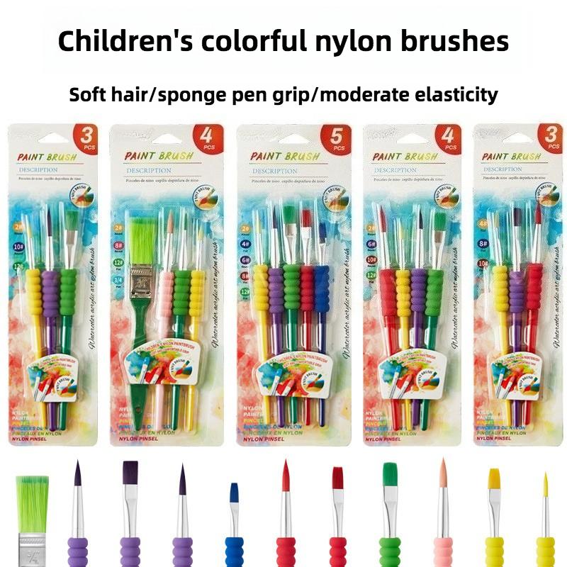 Children's Graffiti Colored Plastic Short Rod Brush Beginner Watercolor Acrylic Art Painting Gouache Brush Painting Material