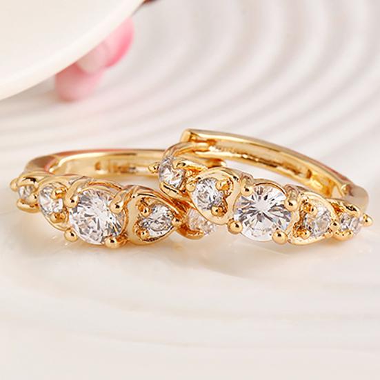 Luxury Women Gold Plated Heart Multi Rhinestones Clip Earrings Ear Jewelry