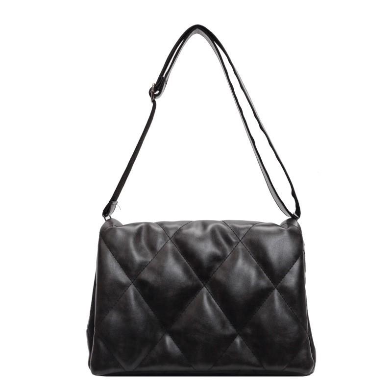 High-quality Large-capacity Commuting To Work One-shoulder Cross-body Bag Women s Retro Diamond-grid Niche Mailman чёрный