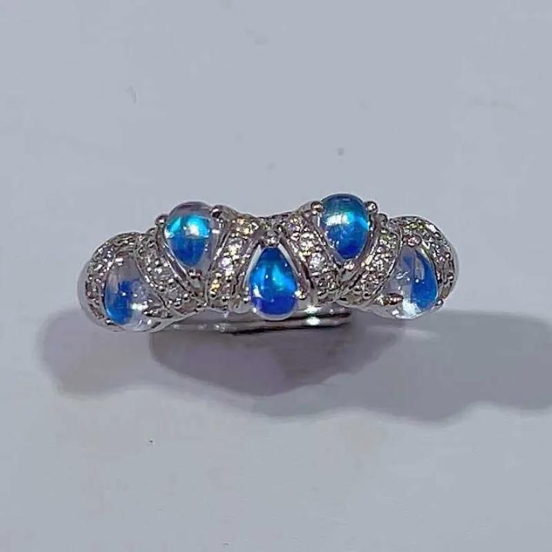 SACE GEMS 925 Sterling Silver 3*4MM Natual Blue Moon Stone Rings for Women Engagement Cocktail Party Fine Jewelry Gift