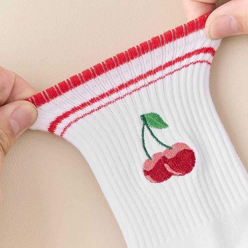 Cotton Yoga Socks Harajuku Street Cherry Embroidery Socks New Pilates Socks