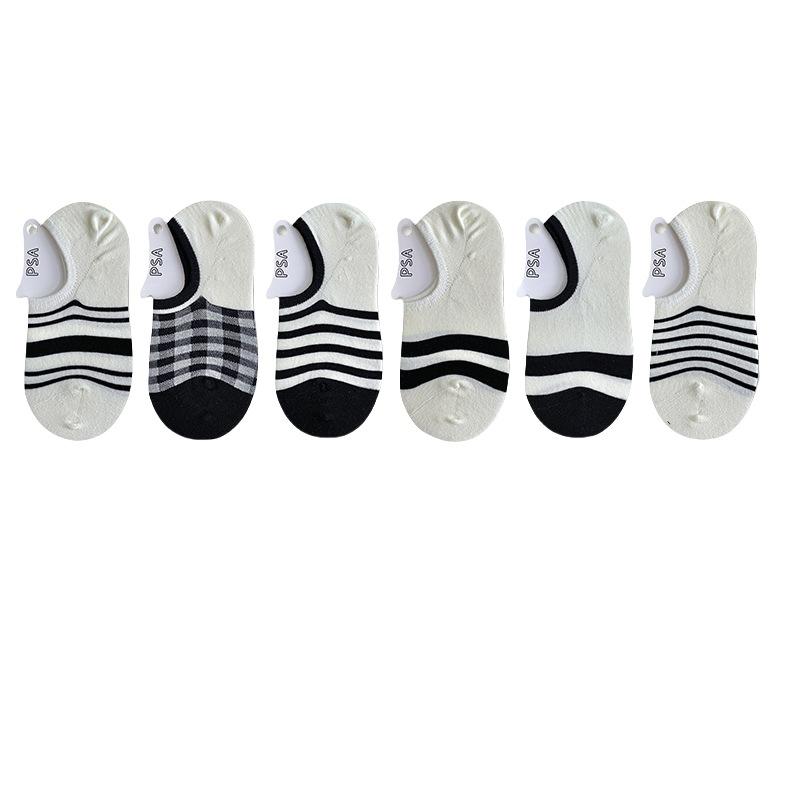 Striped Socks, Women's Boat Socks, Trendy Cotton Socks, Summer Thin, College Black and White Short Socks, Spring and Summer Invisible Socks