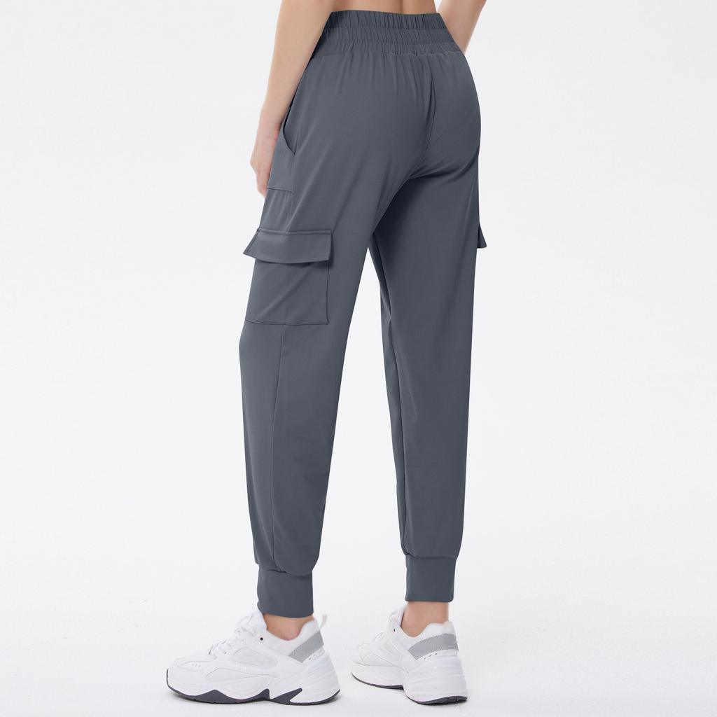 Women's Solid Color Casual High Waist Loose Slimming Fitness Stretch Yoga Pants With Pockets Long Pants