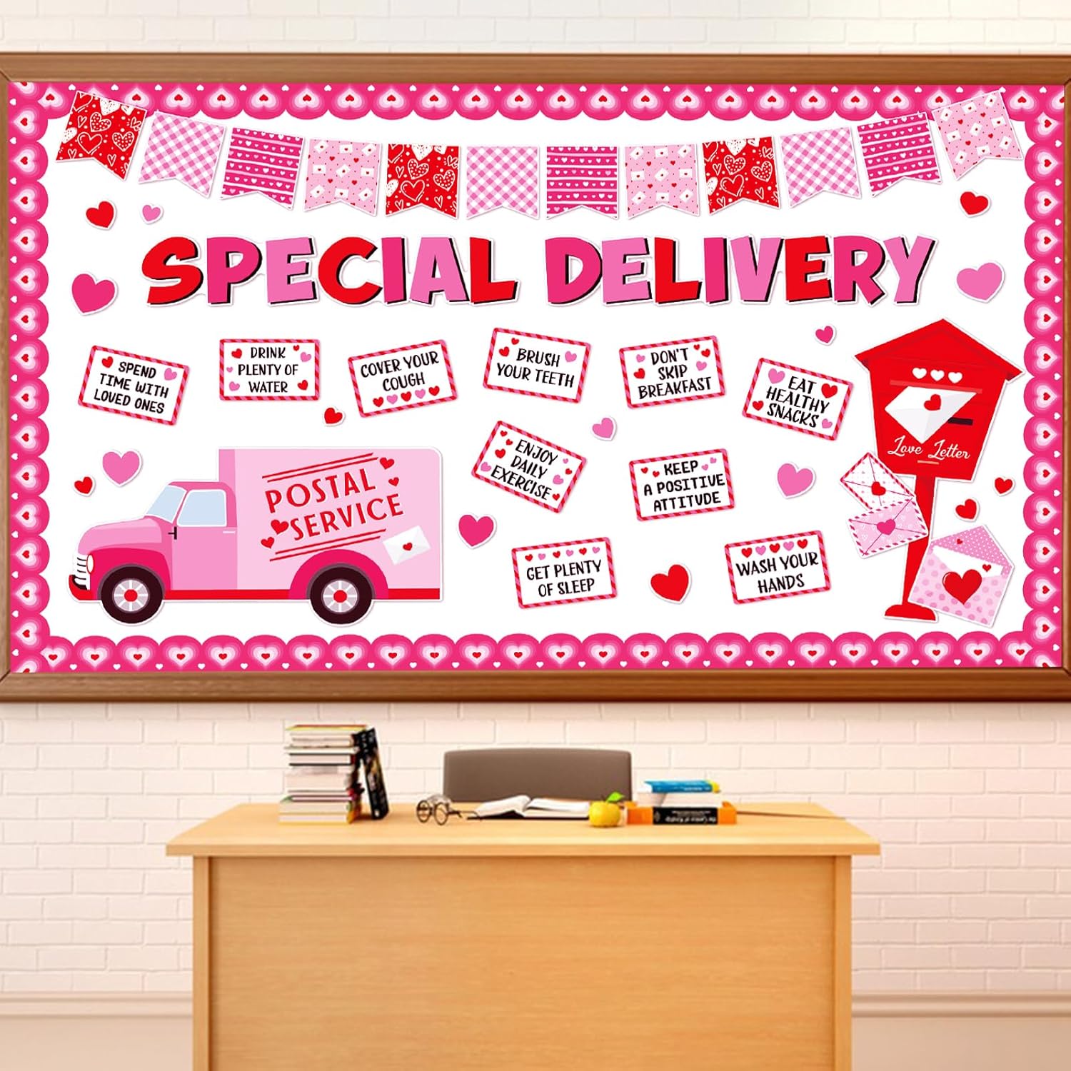 68-Piece Valentine s Day Bulletin Board Set - Valentine s Day School Decor Express Delivery Classroom Decorations Heart-Shaped Border Paper Cutouts