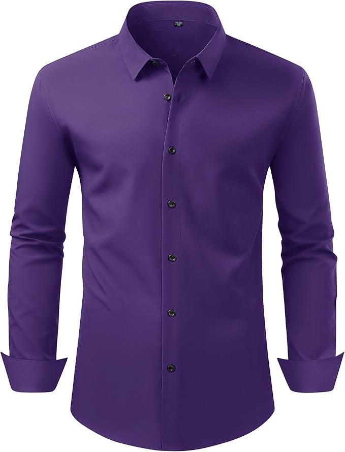 Camisa Social Masculina de Manga Longa Elástica Não Amassa - Cor Sólida