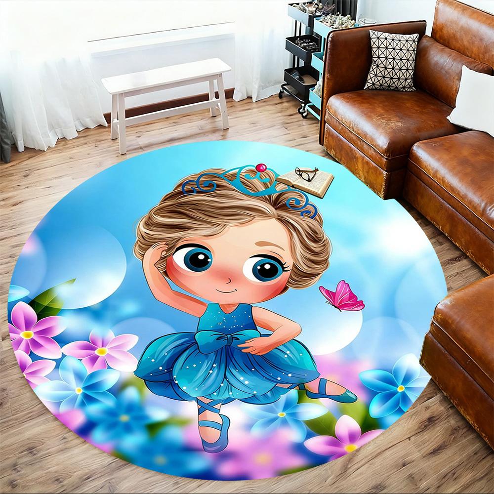 1pc Princess Butterfly Round Chair mat office Area Rug - Non-Slip, Floor Mat for Office, Bedroom, and Indoor Decor p127249