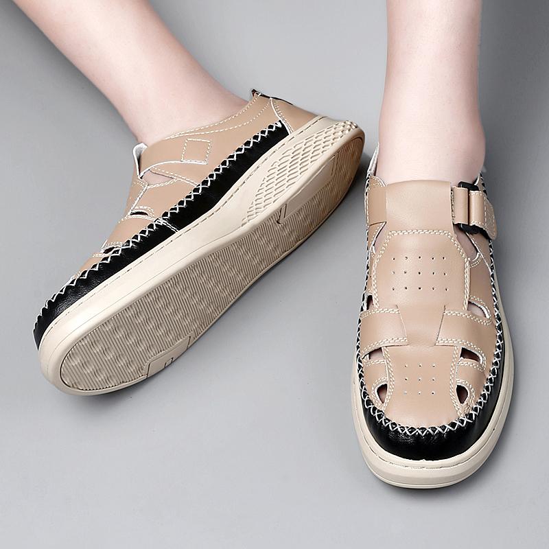 New Anti-collision Toe Men's Sandals Hot-selling Leather Beach Shoes Comfortable Roma Footwear Male Casual Summer Flats Sandaly