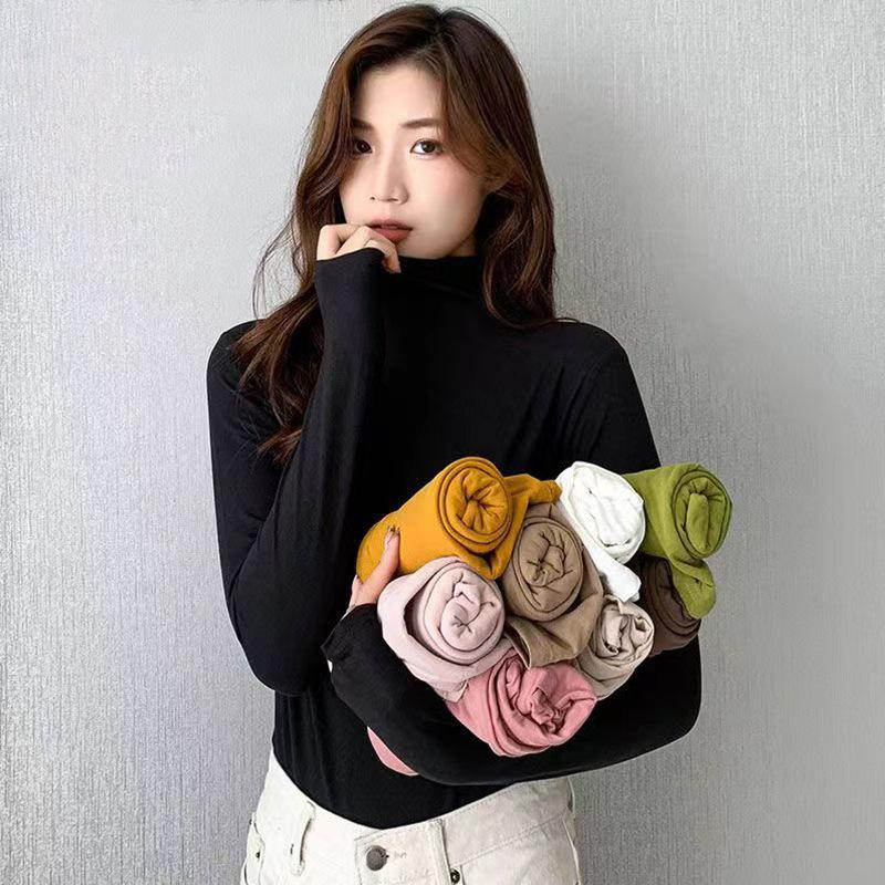 Women's Modal Turtleneck Undershirt Long Sleeve T-shirt Spring Autumn Winter Solid Color Stretch Tight Top