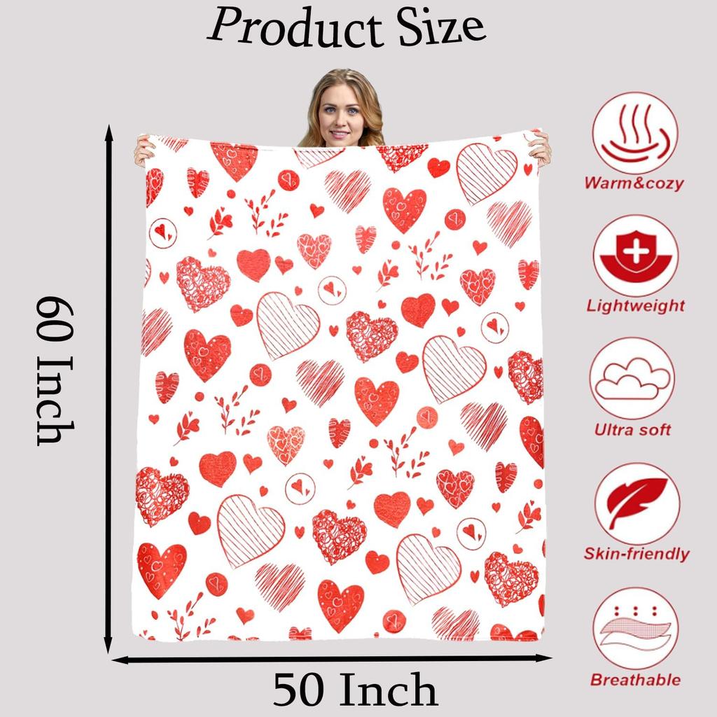 Summer Lightweight Mom Throw Blanket with Hearts 60 x 50 Inch for Sofa,Bed & Air Conditioning Rooms,Cooling Flannel Blanket for