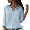 Women Sexy Buttons V Neck Solid Color Shirt Casual Autumn Long Sleeve Blouse