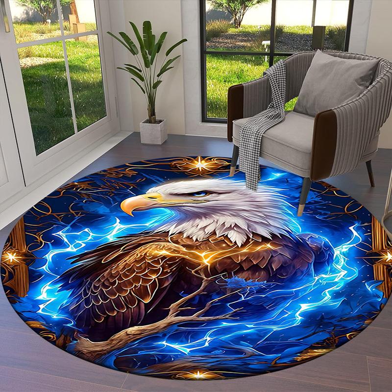 1PC Eagle Non-Slip Floor Round Carpet, Office, Family, Bedroom, Large Area Rug Indoor Rugs, Durable PolyesterH0358