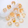 14Pcs Gold Color Floral Pearl Gemstone Ring Set For Women Vintage Irregular Lava Texture Stackable Finger Rings Trendy Jewelry