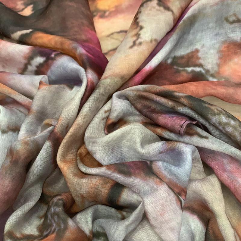 Summer Watercolour Marble Printed Hijab For Women Breathable Soft Modal Cotton Woven Muslim Scarf Turban Camping Sunscreen