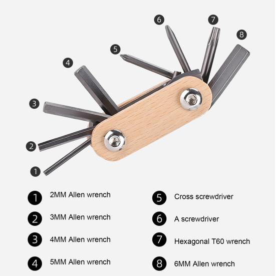 Bicycle Repair Tool Portable Folding 8-in-1 Bike Multitool Heavy Duty Metal Road Mountain Bike Hex Wrench Screwdriver Maintenance Tool