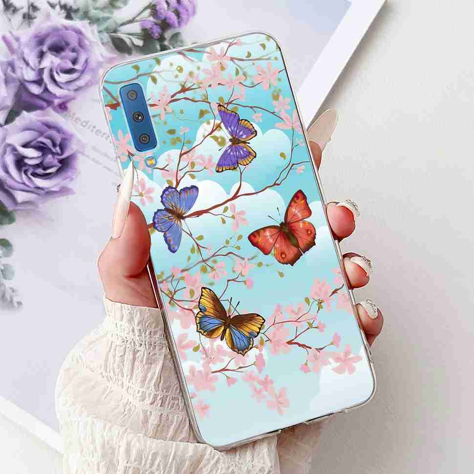 For Samsung Galaxy A7 2018 Case SM-A750F Fashion Colorful Butterfly Soft Silicone Cover For Samsung a7 A7 2018 6.0" Cases Bumper