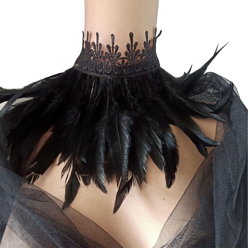 Feather Necklace Collar Neck Collar Gothic Victorian Lace Choker Neck Wrap Halloween Cosplay Party Accessories Props