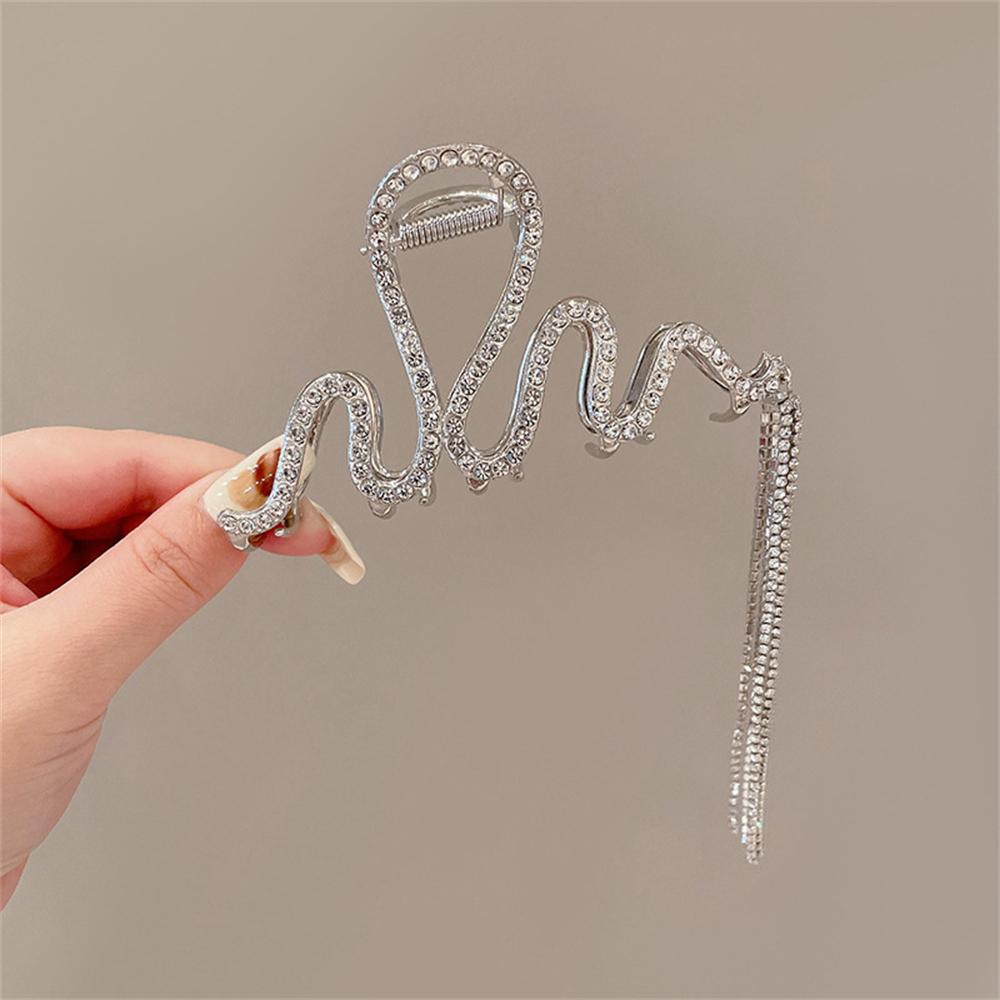 

1PC High end tassel chain with diamond grip clip, back of head spoon, coiled hair, shark clip, metal clip, headwear for women серебряный