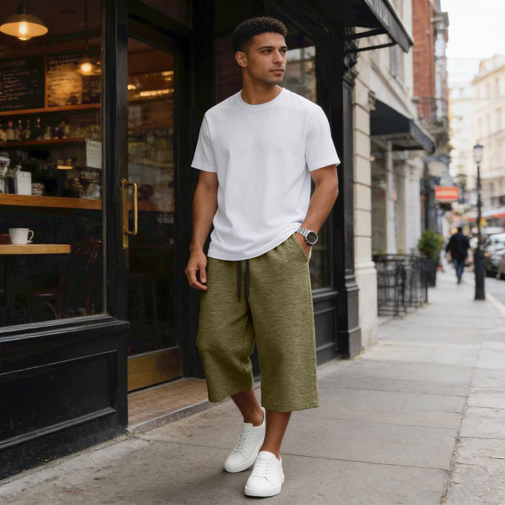Men Drawstring Waist Casual Loose Fit Knee Length Shorts Lightweight Breathable Fabric Relaxed Style for Everyday Wear