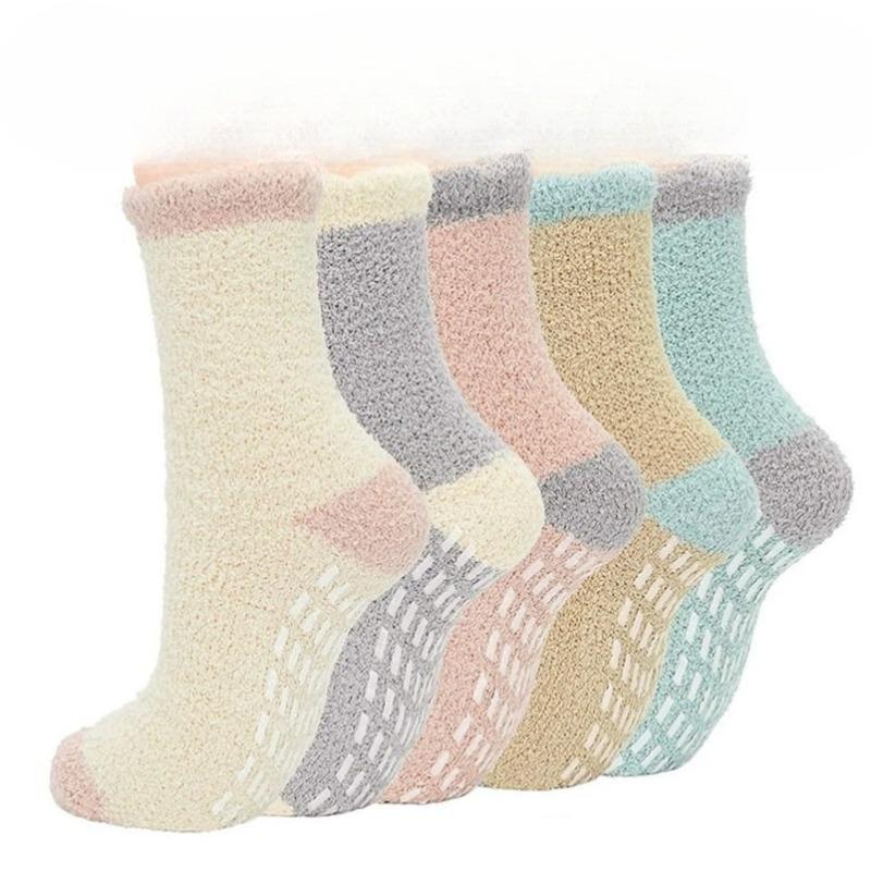 Non-shedding Coral Fleece Socks, Women's Glue Anti-slip Floor Socks, Star Half-fleece Winter Mid-calf Sleeping Socks