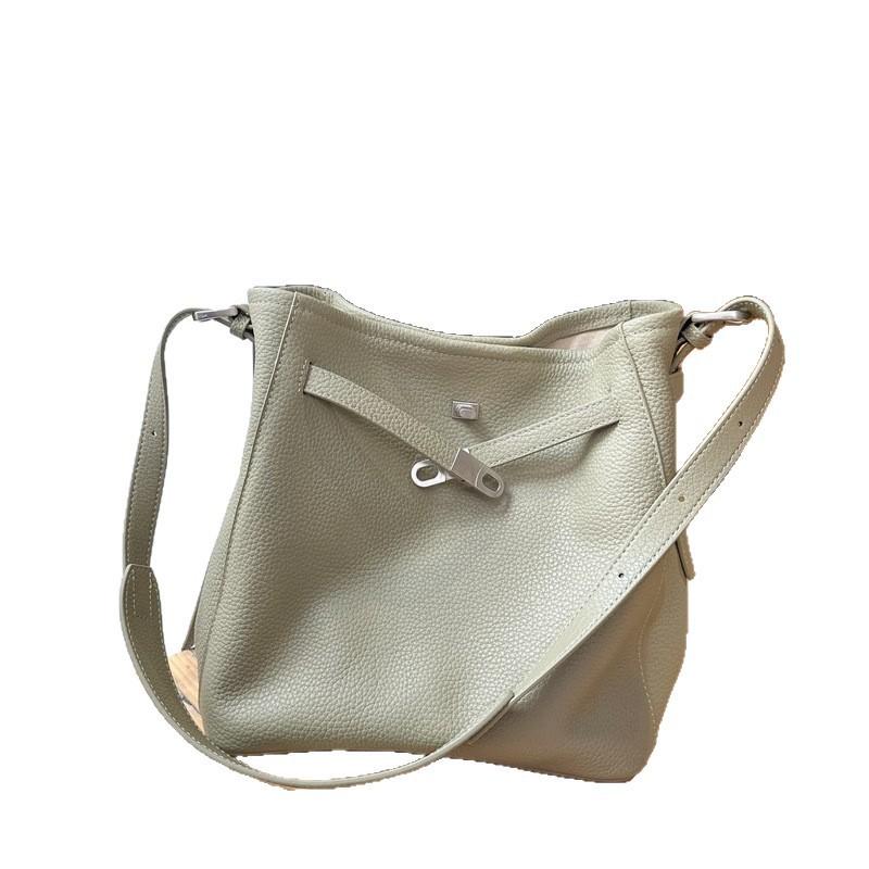Womens Genuine Leather Bucket Bag Casual Versatile Shoulder Crossbody