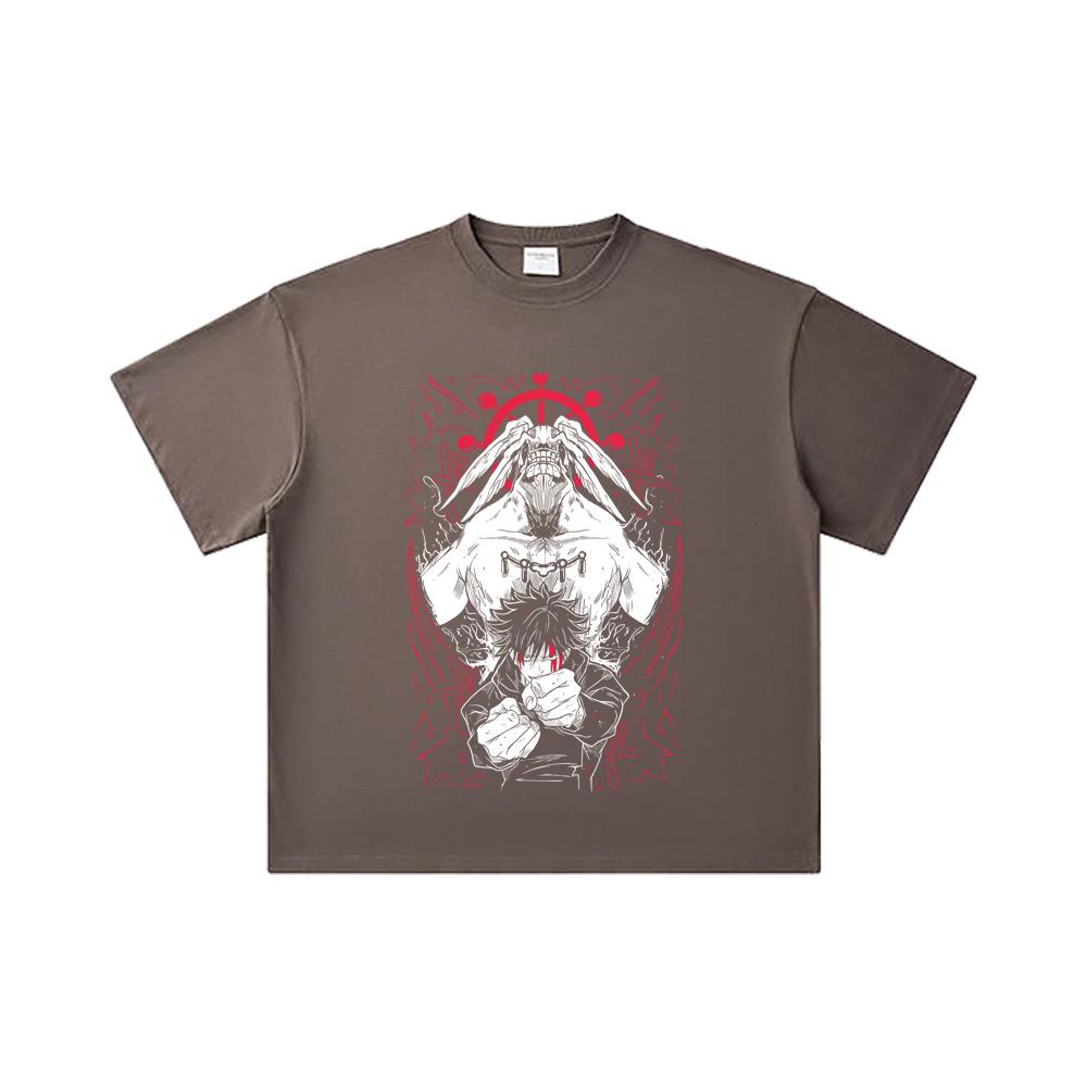 260 GSM Double Yarn 32 Count 100% Cotton Jujutsu Kaisen V18 Mahoraga Print Unisex Heavy Cotton T Shirt