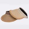 Solid Color Wide Brim Woven Breathable Folding Sunshade Hat Empty Top Straw Hat  Seaside Vacation