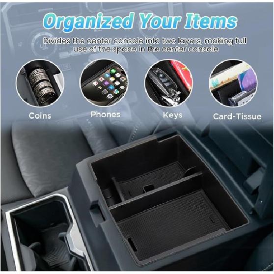 For 2024 Toyota Tacoma Crew Cab Center Console Armrest Organizer Storage Box