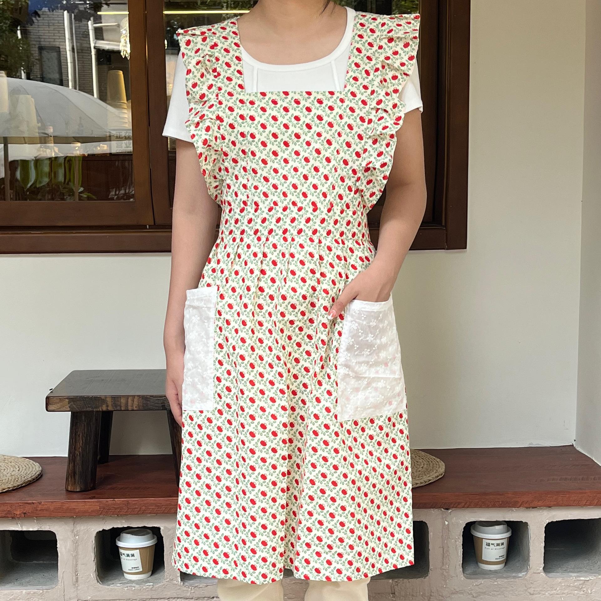 ruffle lace pocket overalls printed style sweet overalls apron bib