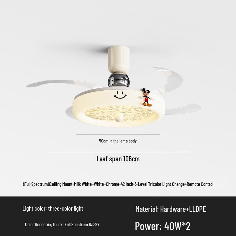 

Cream Style Silent Ceiling Fan Light with Eye-Protecting Retro Design for Bedrooms and Children s Rooms Tri-color Dimming