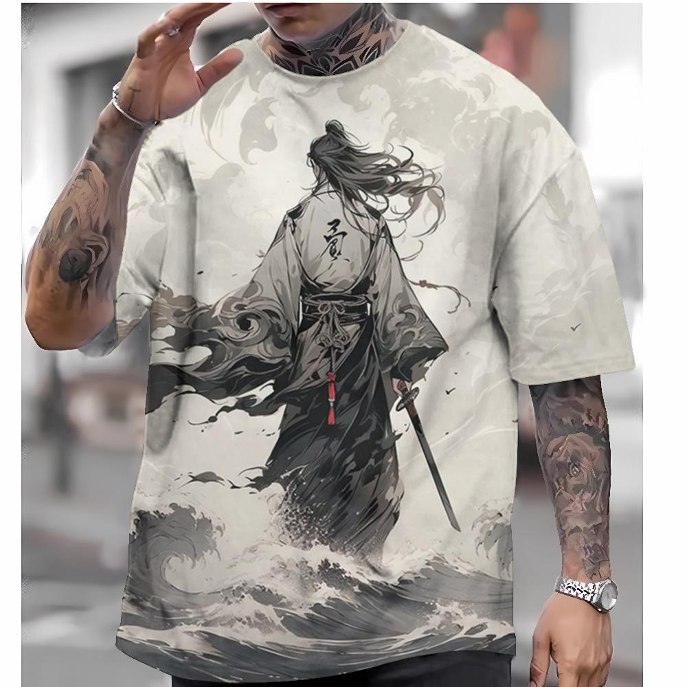 Men's Japanese T-shirt Oni Samurai Pattern T-shirt Printing