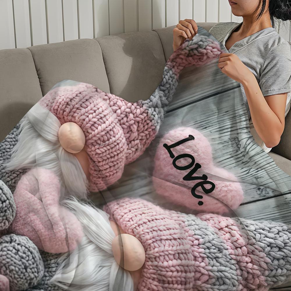 One Portable Featuring Gnomes And Hearts Blanket For Soft Throw Blanket for Picnic Bed Sofa Home Bedroom Cozy Warm Comfortable