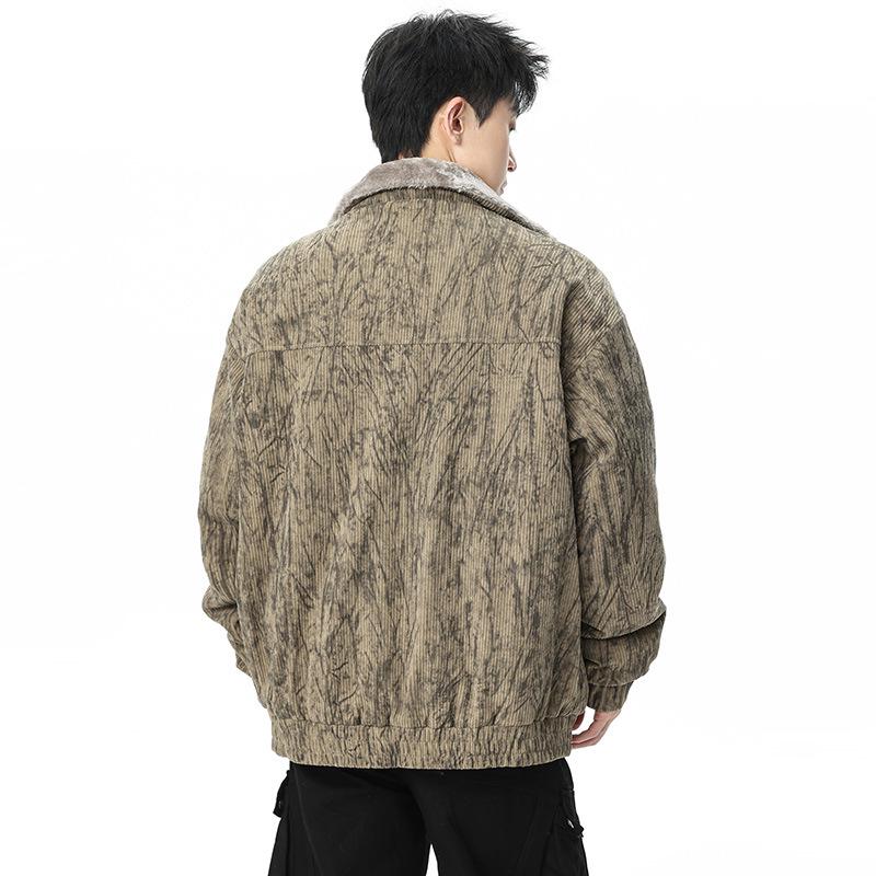 2025 Men's Japanese Retro Fur Collar Cotton Padded Jacket - Warm, Casual, Loose Fit Fashion Top for Autumn/Winter