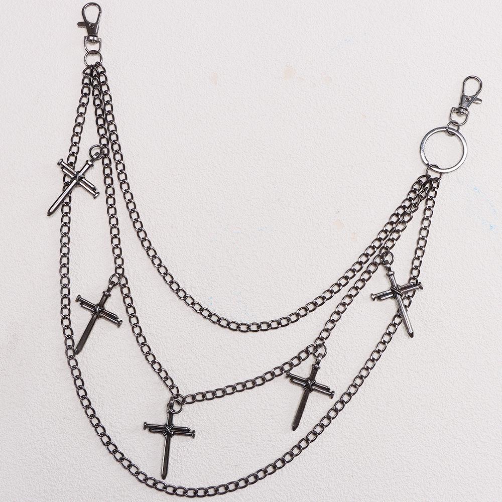 European & American Multi-layer Hip-hop Cross Nail Denim Chain Accessories
