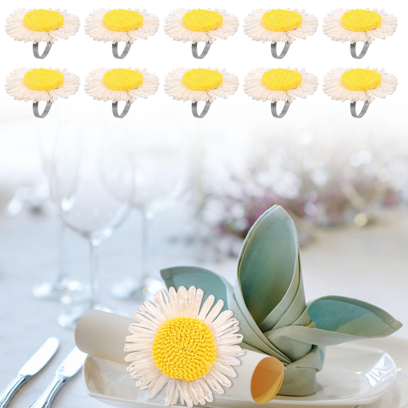 

10Pcs Woven Sunflower Style Napkin Ring Set Captivating Napkin Holder Buckle for Wedding Party Table Decor Family Gathering